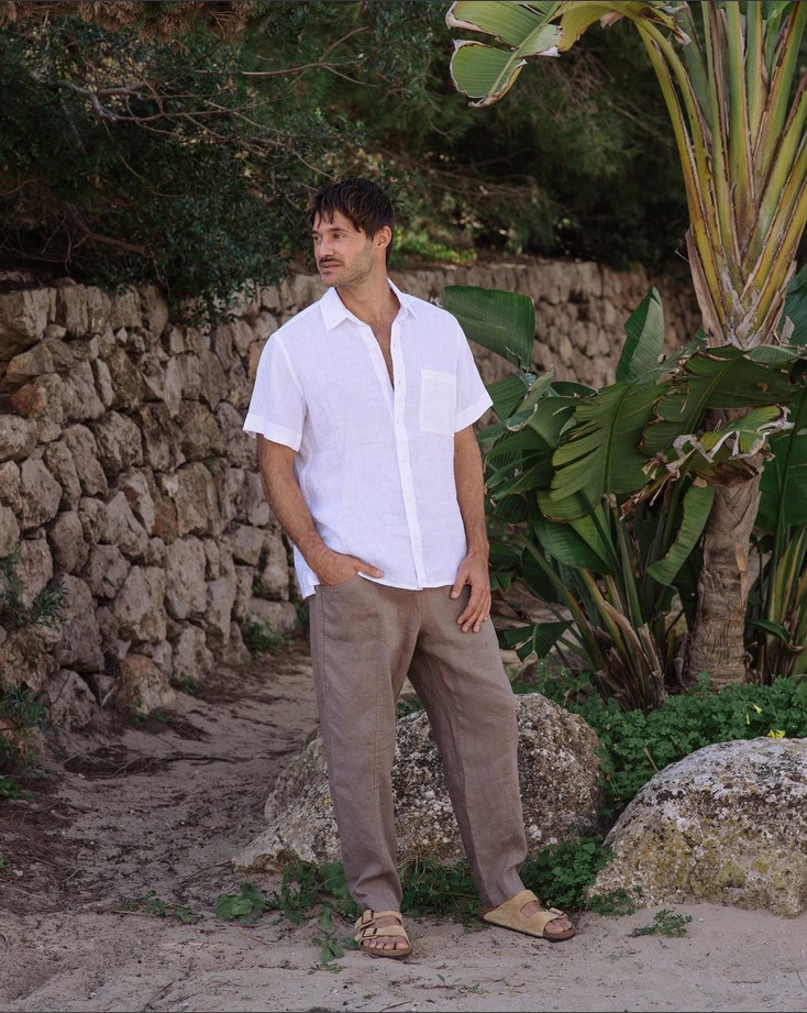 White Linen Shirt for Men – Lightweight Short Sleeve Button Up – Breathable Resort Shirt – Ethical Casual Top (Copy)