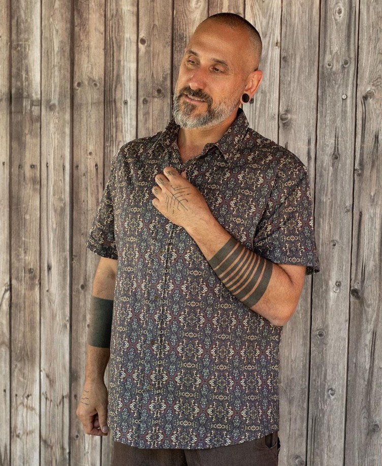Shipibo Mens Button Up Shirt Black Button Down Sacred Geometry Man Clothing Psychedelic Fashion For Men Oxford Shirt Short Sleeve
